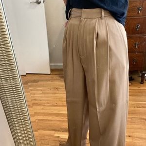 NWT Shaina Mote wide leg pleated brown/khaki/beige trousers sz 4